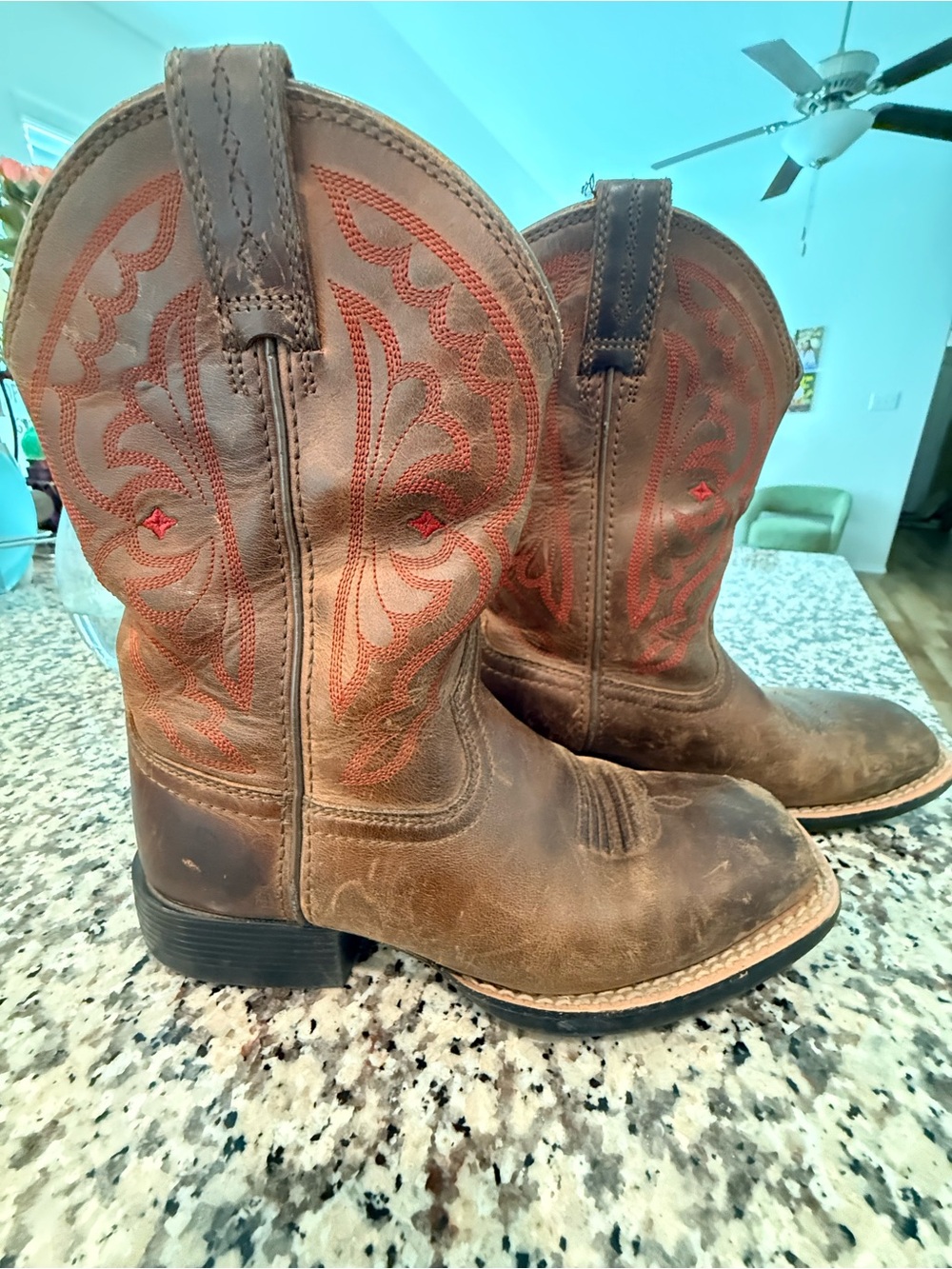Ariat Brown Kids Western Boots with Red Stitching